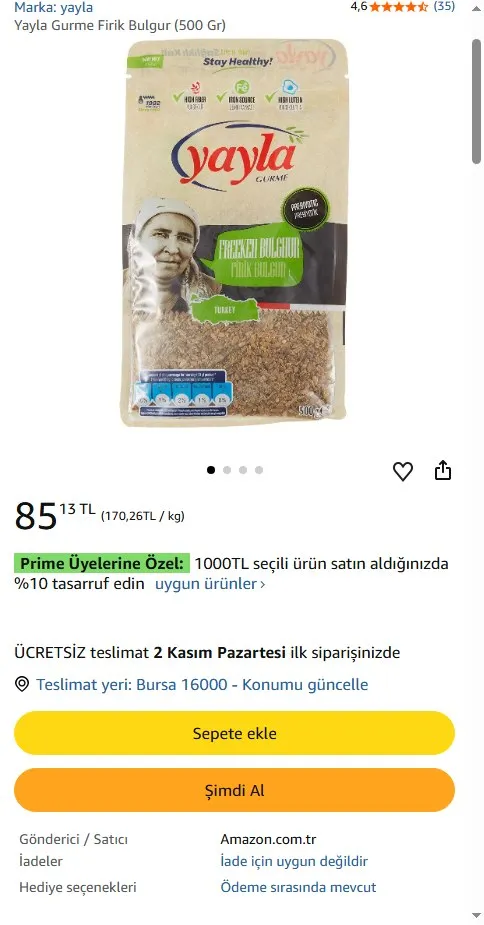 Yayla Gurme Firik Bulgur (500 Gr)
