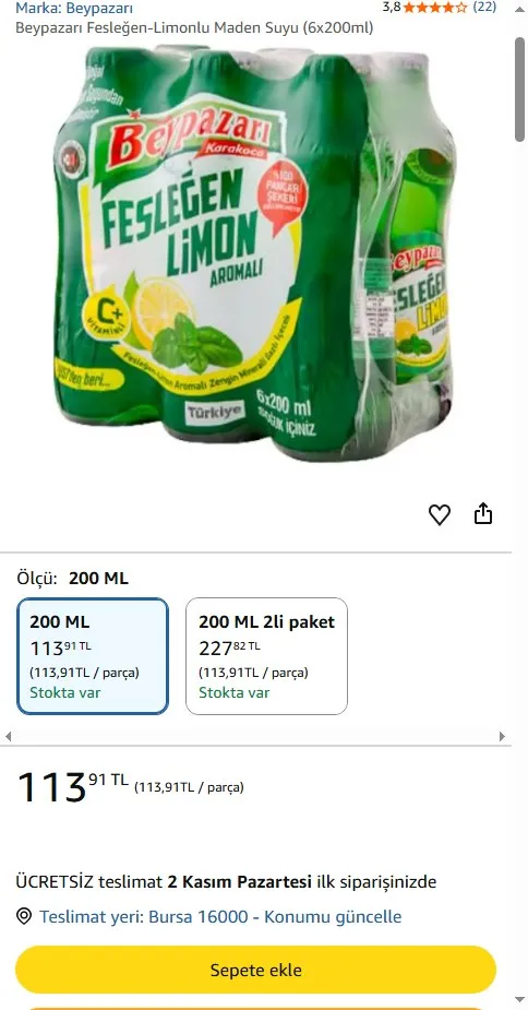 Beypazarı Fesleğen-Limonlu Maden Suyu (6x200ml)