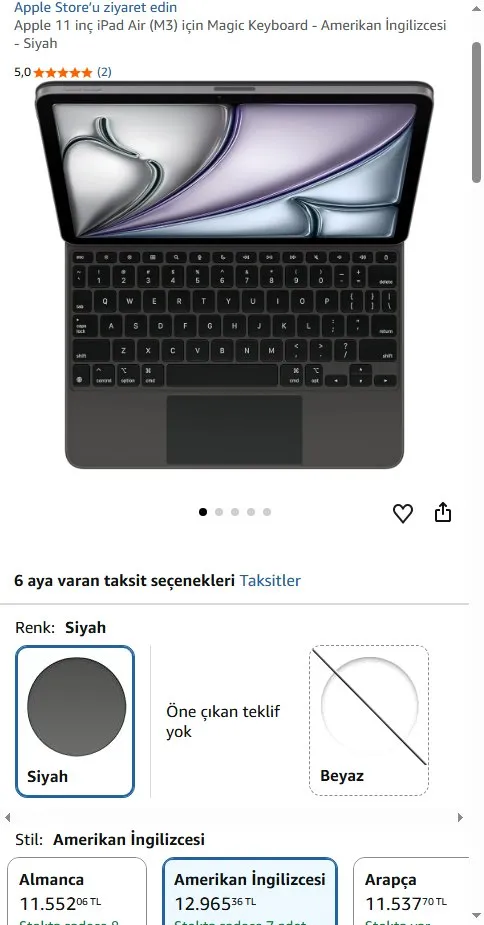 Apple 11 inç iPad Air (M3) için Magic Keyboard - Amerikan İngilizcesi - Siyah