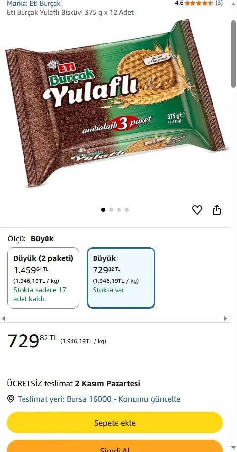 Eti Burçak Yulaflı Bisküvi 375 g x 12 Adet