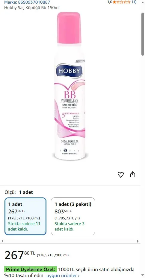 Hobby Saç Köpüğü Bb 150ml