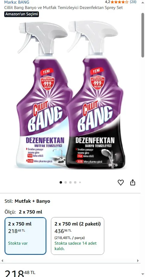 Cillit Bang Banyo ve Mutfak Temizleyici Dezenfektan Sprey Set
