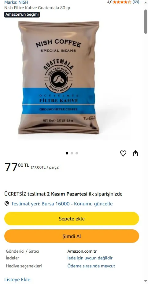 Nish Filtre Kahve Guatemala 80 gr