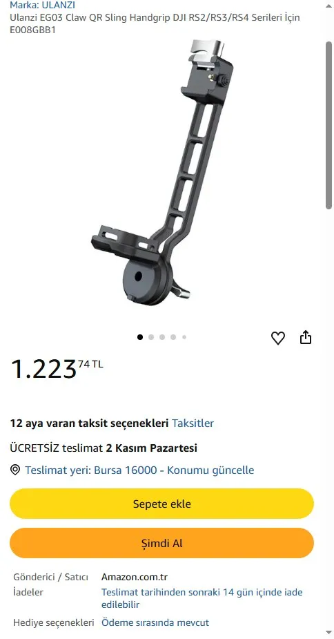 Ulanzi EG03 Claw QR Sling Handgrip DJI RS2/RS3/RS4 Serileri İçin E008GBB1