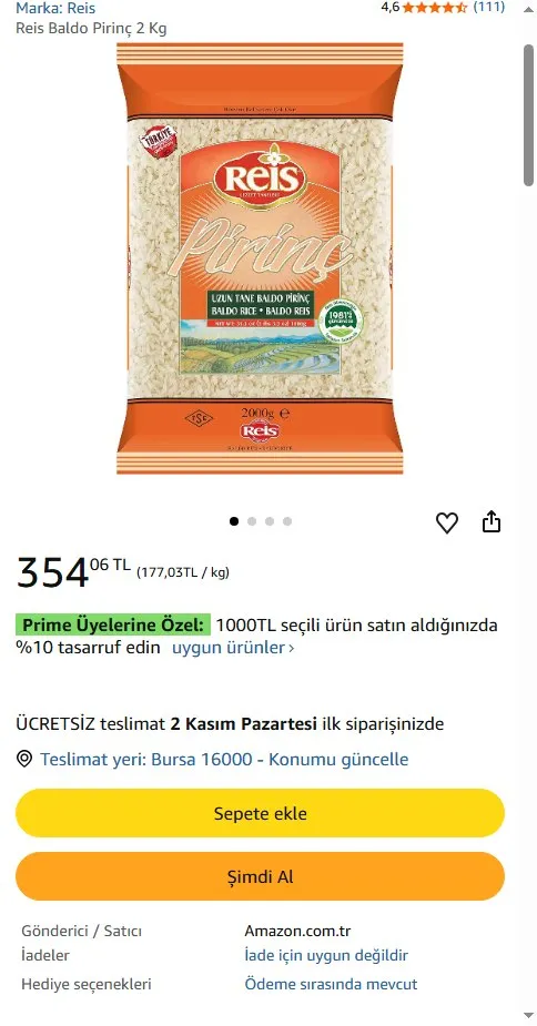 Reis Baldo Pirinç 2 Kg