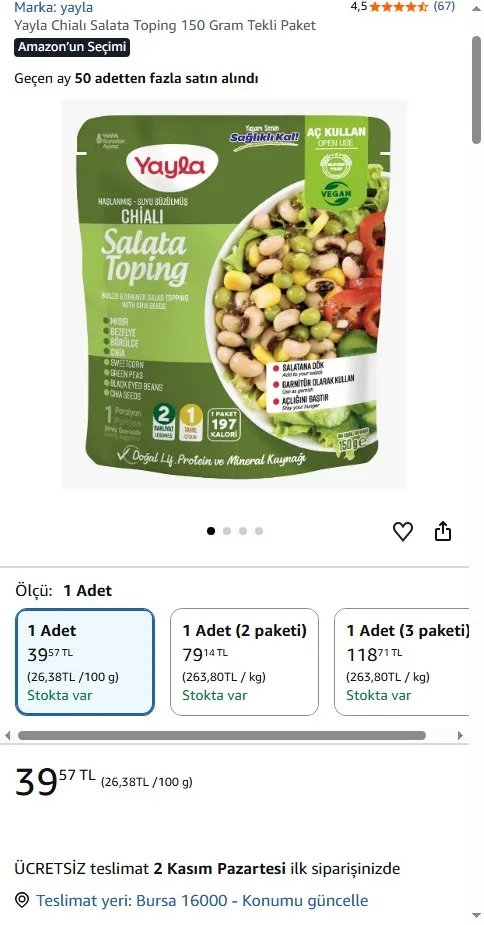 Yayla Chialı Salata Toping 150 Gram Tekli Paket