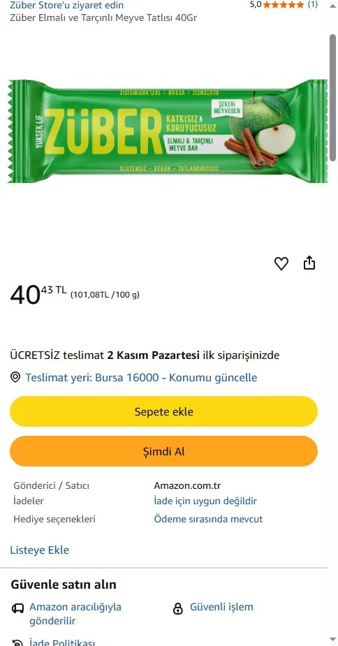 Züber Elmalı ve Tarçınlı Meyve Tatlısı 40Gr