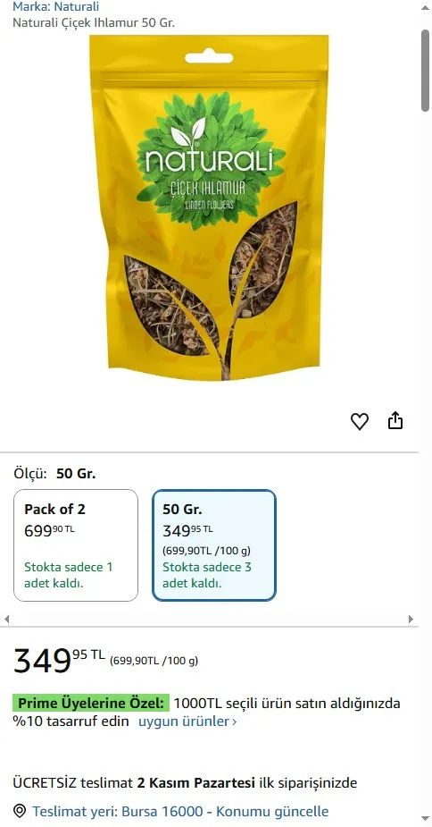 Naturali Çiçek Ihlamur 50 Gr.