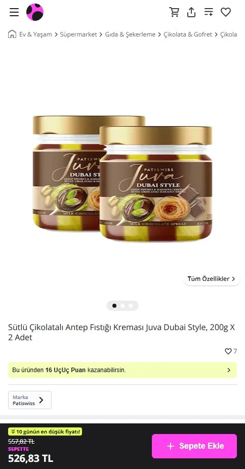 Sütlü Çikolatalı Antep Fıstığı Kreması Juva Dubai Style, 200g X 2 Adet