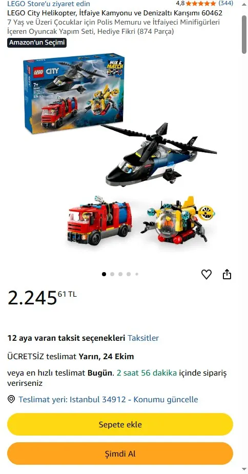 LEGO City Helikopter, İtfaiye Kamyonu ve Denizaltı Karışımı 60462