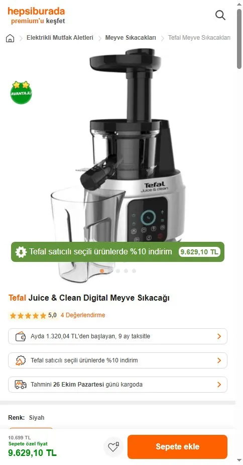 Tefal Juice & Clean Digital Meyve Sıkacağı