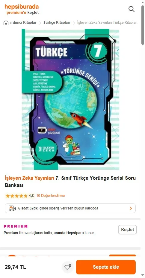 İşleyen Zeka Yayınları 7. Sınıf Türkçe Yörünge Serisi Soru Bankası