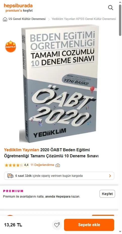 Yediiklim Yayınları 2020 ÖABT Beden Eğitimi Öğretmenliği Tamamı Çözümlü 10 Deneme Sınavı
