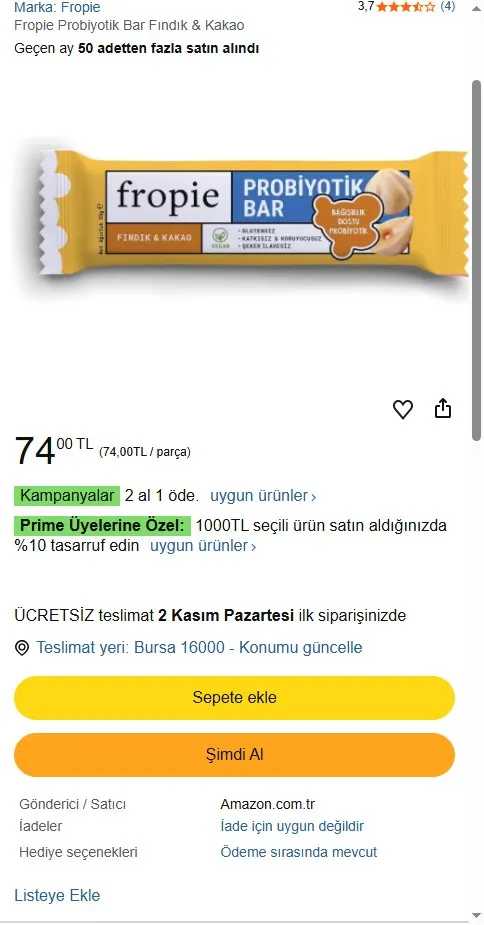 Fropie Probiyotik Bar Fındık & Kakao