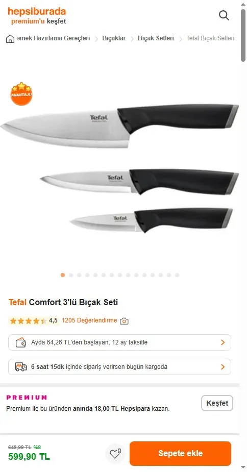 Tefal Comfort 3'lü Bıçak Seti
