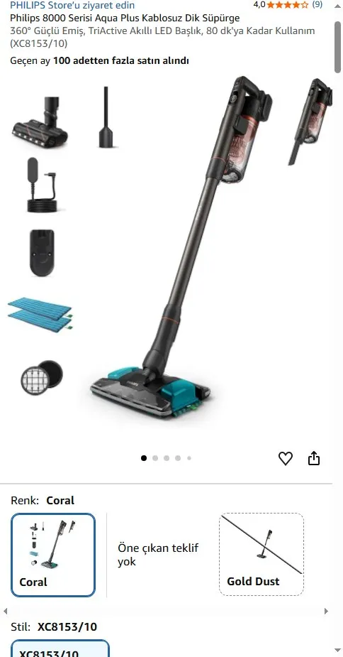 Philips 8000 Serisi Aqua Plus Kablosuz Dik Süpürge