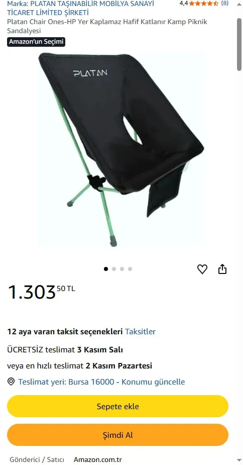 Platan Chair Ones-HP Yer Kaplamaz Hafif Katlanır Kamp Piknik Sandalyesi