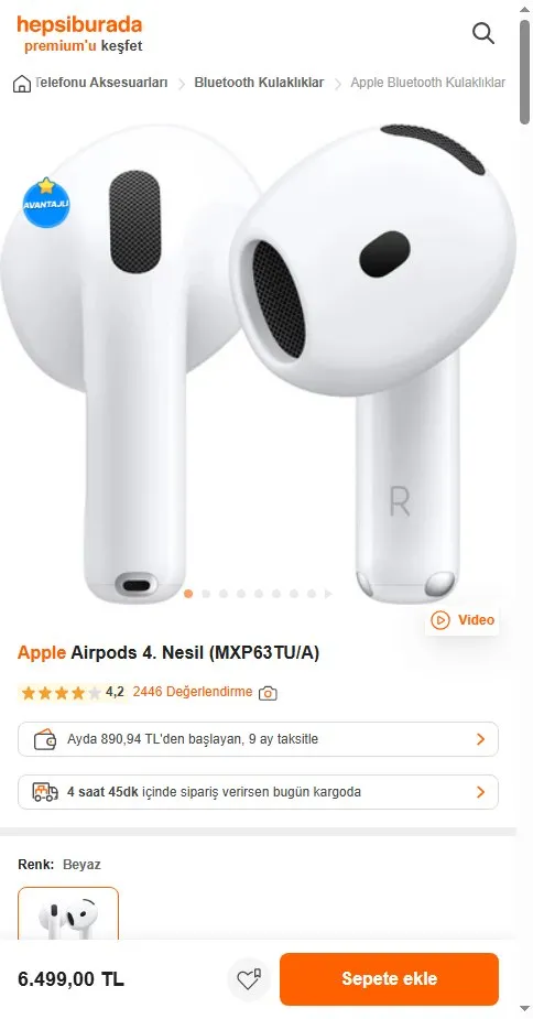 Apple Airpods 4. Nesil (MXP63TU/A)