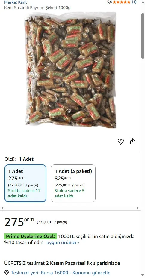 Kent Susamlı Bayram Şekeri 1000g
