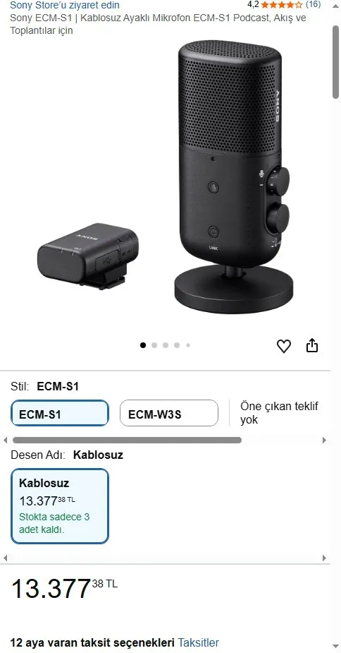 Sony ECM-S1 | Kablosuz Ayaklı Mikrofon ECM-S1 Podcast, Akış ve Toplantılar için