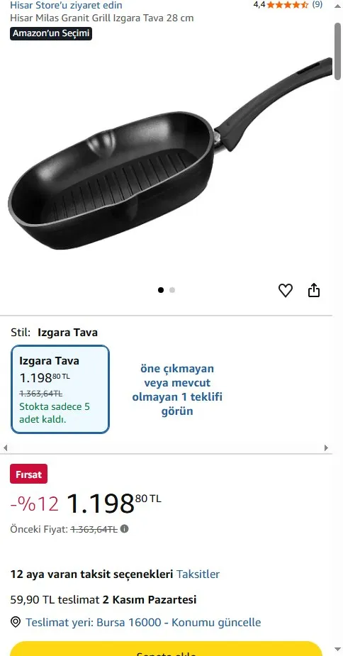 Hisar Milas Granit Grill Izgara Tava 28 cm