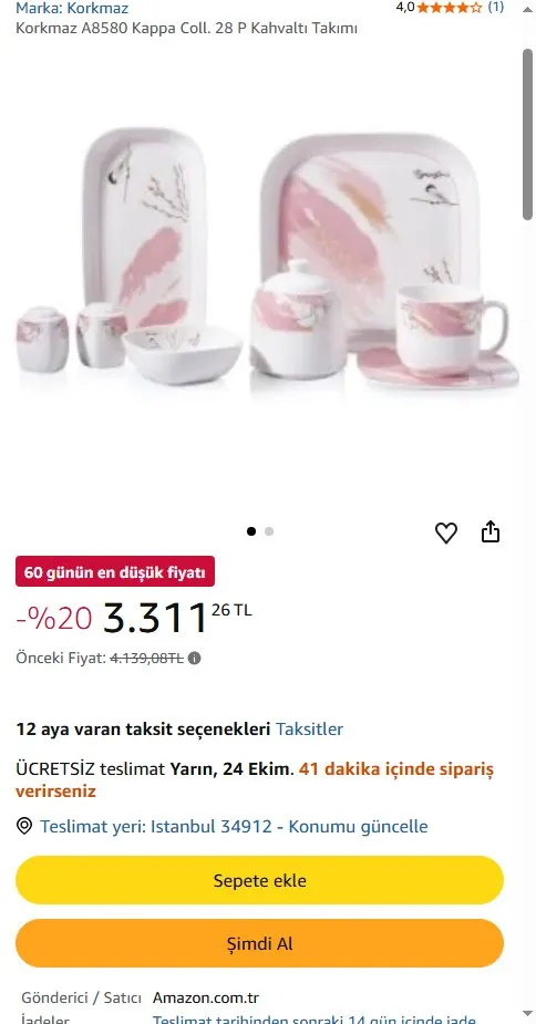 Korkmaz A8580 Kappa Coll. 28 P Kahvaltı Takımı