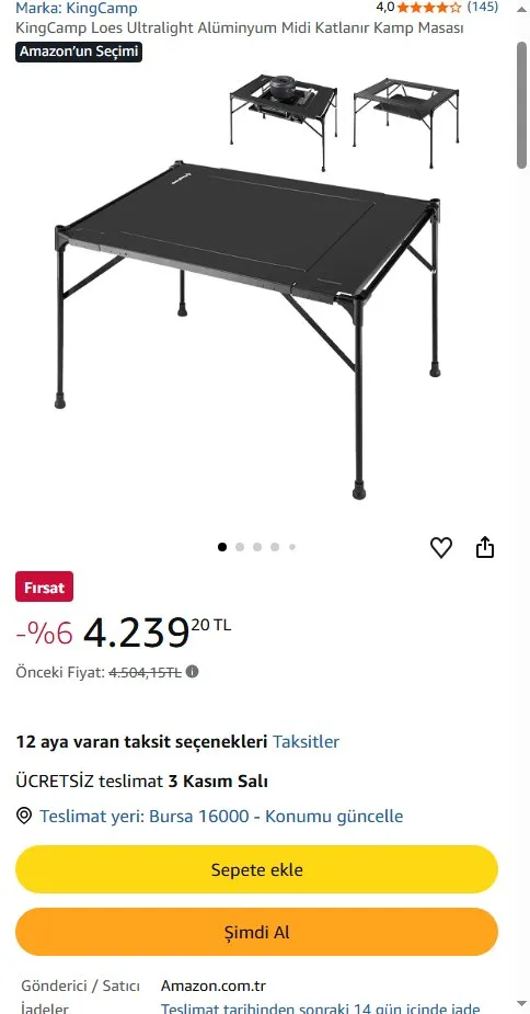 KingCamp Loes Ultralight Alüminyum Midi Katlanır Kamp Masası