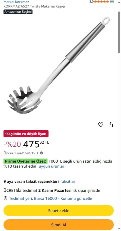 KORKMAZ A527 Twisty Makarna Kaşığı