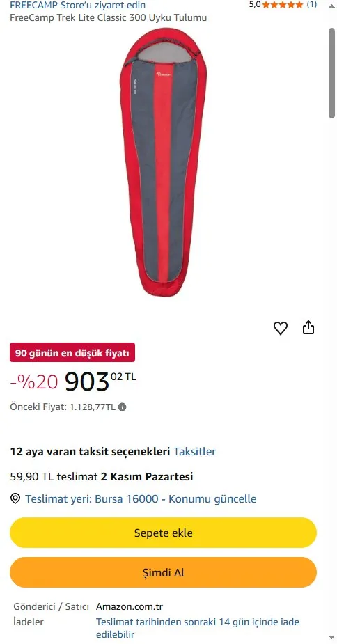 FreeCamp Trek Lite Classic 300 Uyku Tulumu