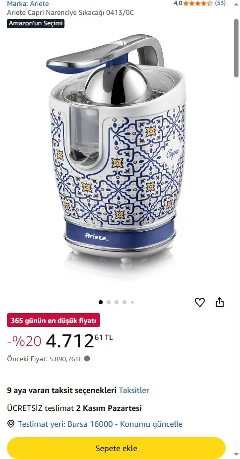 Ariete Capri Narenciye Sıkacağı 0413/0C