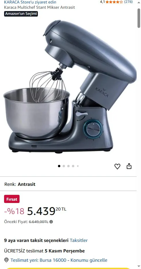 Karaca Multichef Stant Mikser Antrasit