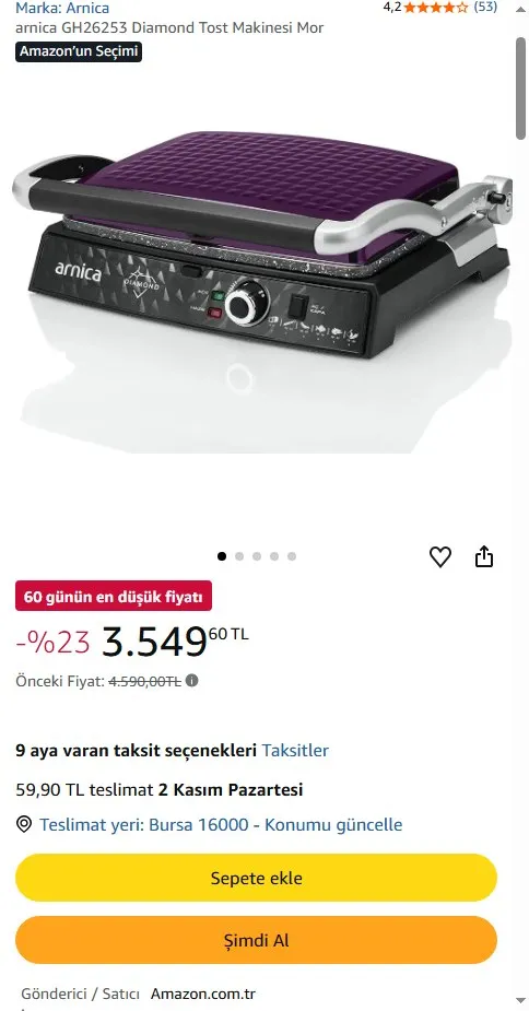 arnica GH26253 Diamond Tost Makinesi Mor