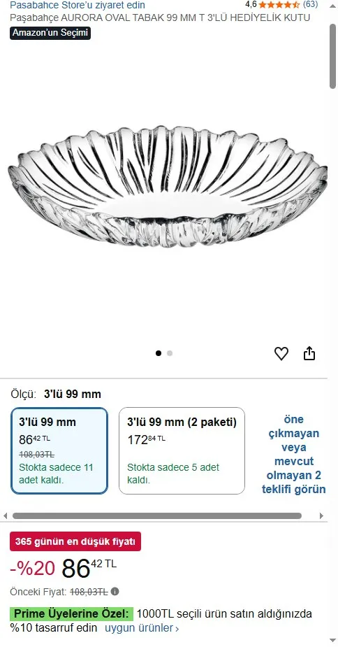 Paşabahçe AURORA OVAL TABAK 99 MM T 3'LÜ HEDİYELİK KUTU