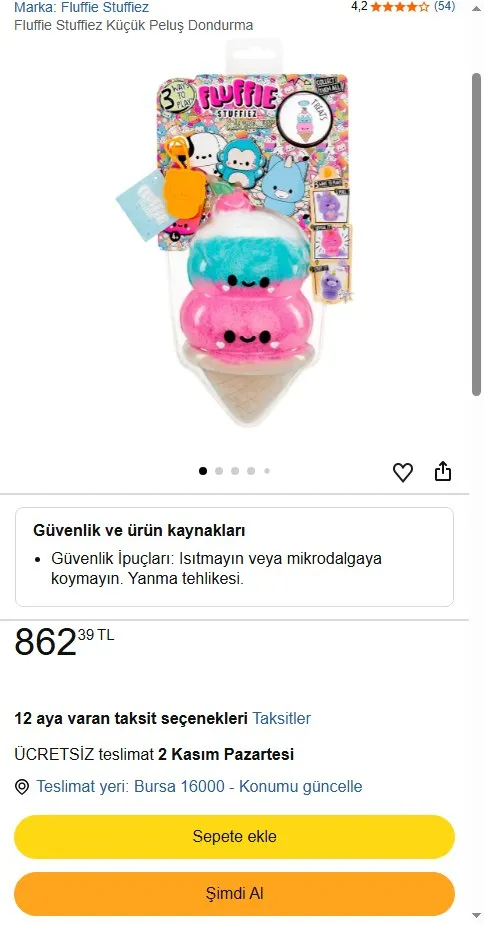 Fluffie Stuffiez Küçük Peluş Dondurma