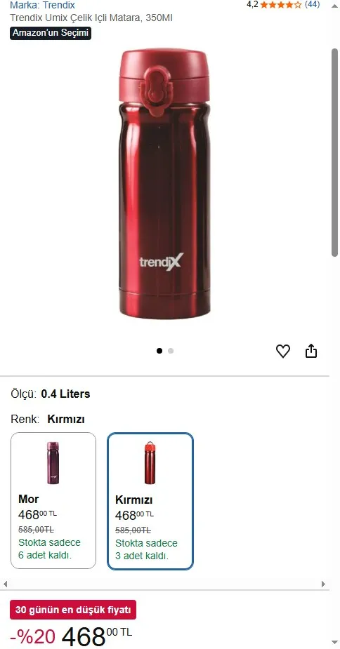 Trendix Umix Çelik Içli Matara, 350Ml