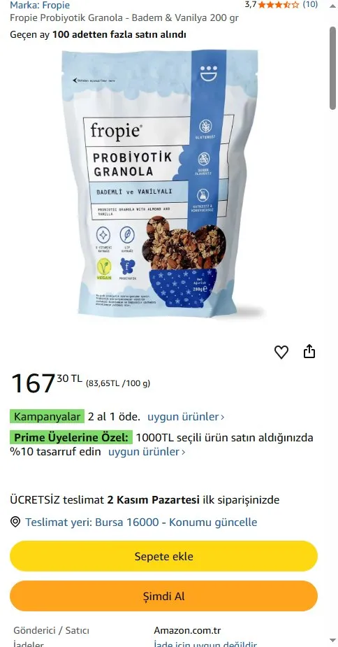 Fropie Probiyotik Granola - Badem & Vanilya 200 gr