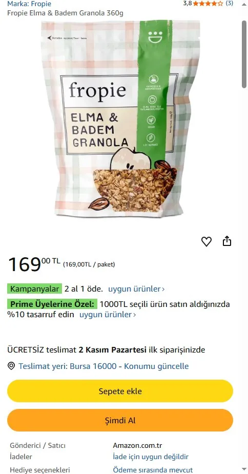 Fropie Elma & Badem Granola 360g