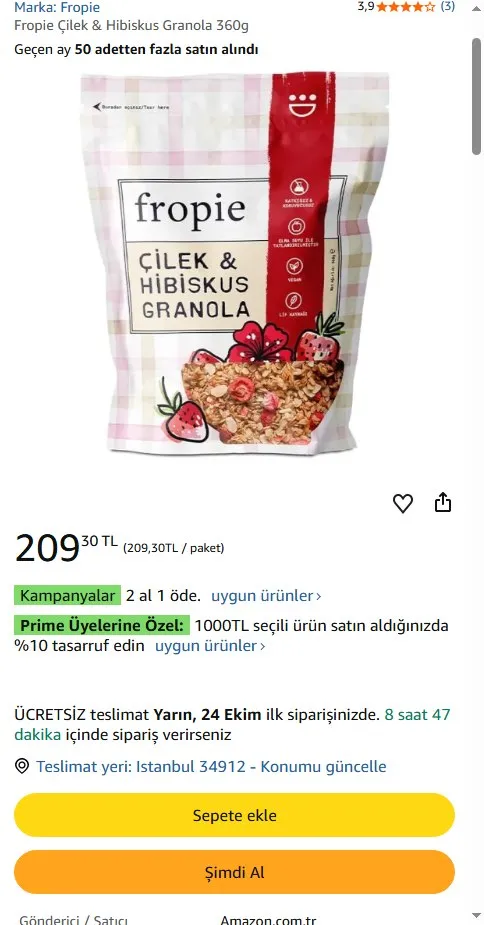 Fropie Çilek & Hibiskus Granola 360g