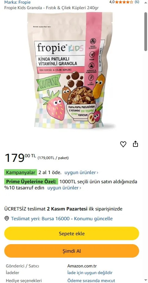 Fropie Kids Granola - Fıstık & Çilek Küpleri 240gr