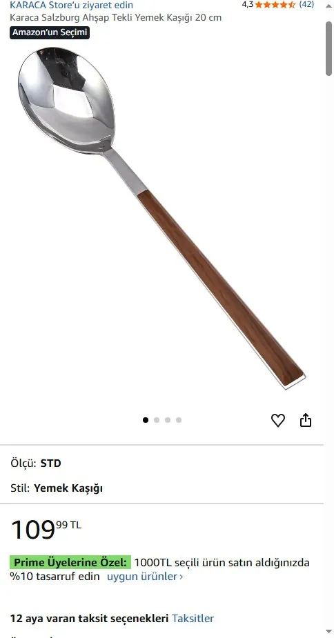 Karaca Salzburg Ahşap Tekli Yemek Kaşığı 20 cm