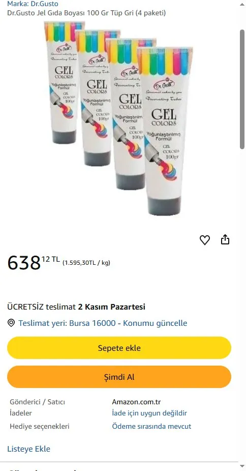 Dr.Gusto Jel Gıda Boyası 100 Gr Tüp Gri (4 paketi)