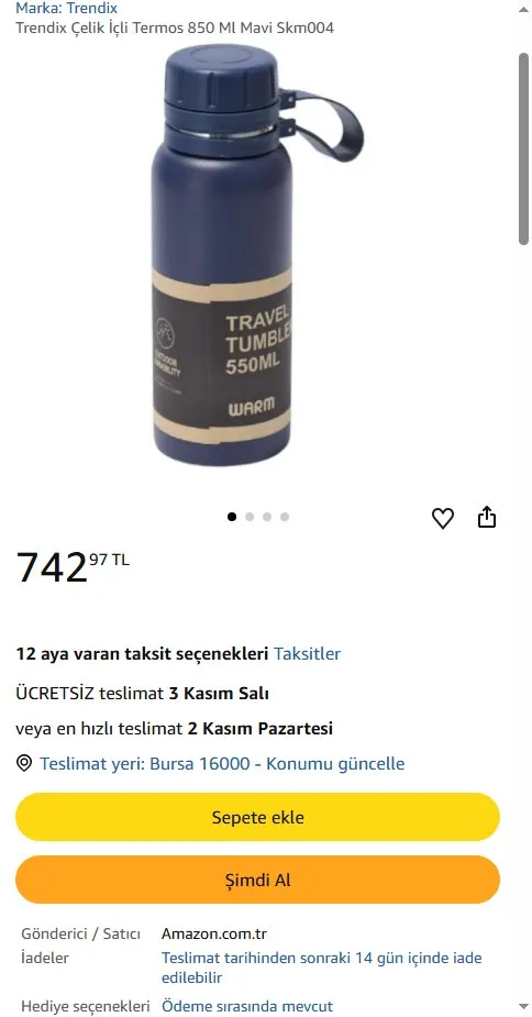 Trendix Çelik İçli Termos 850 Ml Mavi Skm004