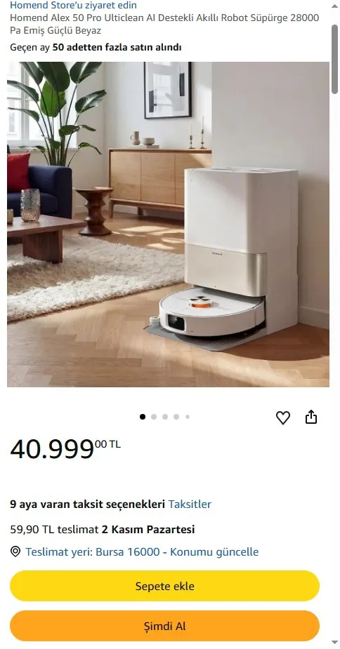 Homend Alex 50 Pro Ulticlean AI Destekli Akıllı Robot Süpürge 28000 Pa Emiş Güçlü Beyaz