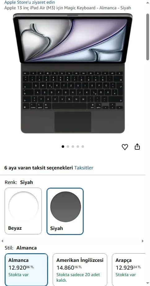 Apple 13 inç iPad Air (M3) için Magic Keyboard - Almanca - Siyah