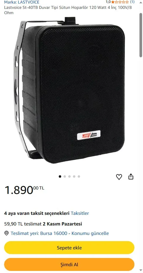 Lastvoice St-40TB Duvar Tipi Sütun Hoparlör 120 Watt 4 İnç 100V/8 Ohm
