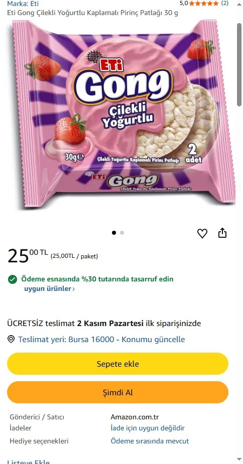 Eti Gong Çilekli Yoğurtlu Kaplamalı Pirinç Patlağı 30 g