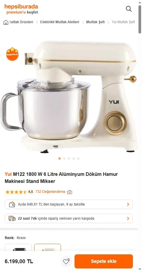 Yui M122 1800 W 6 Litre Alüminyum Döküm Hamur Makinesi Stand Mikser