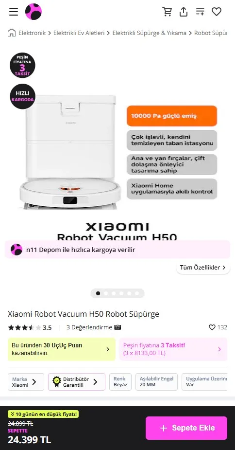 Xiaomi Robot Vacuum H50 Robot Süpürge