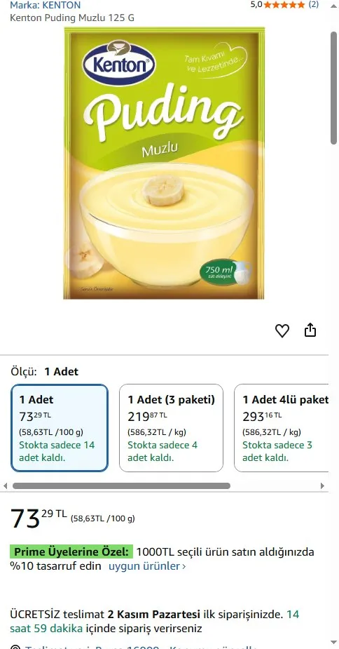 Kenton Puding Muzlu 125 G