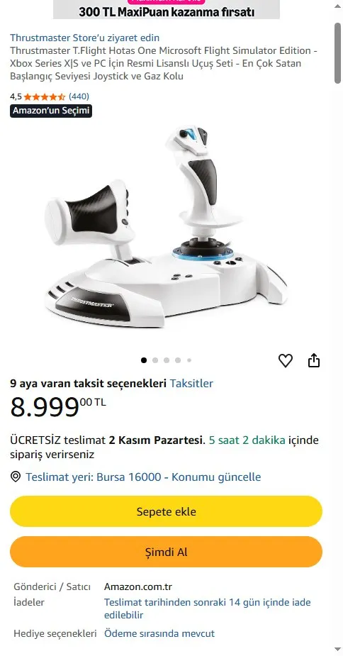 Thrustmaster T.Flight Hotas One Microsoft Flight Simulator Edition - Xbox Series X|S ve PC İçin Resmi Lisanslı Uçuş Seti - En Çok Satan Başlangıç Seviyesi Joystick ve Gaz Kolu